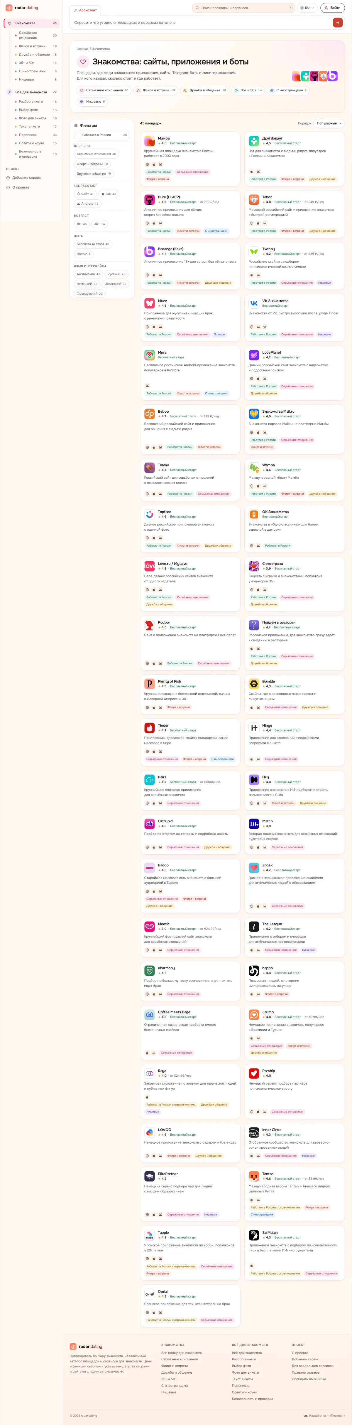 radar.dating: раздел: сайты и приложения знакомств